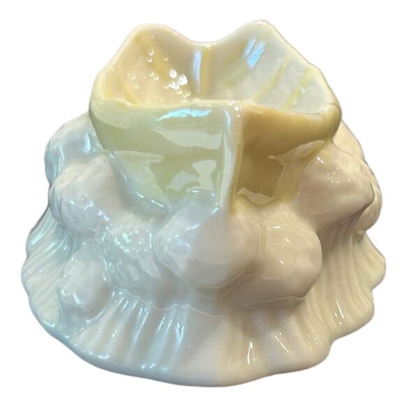 Vintage Belleek Porcelain Cream/Yellow Boat Salt Trinket Dish~7th Brown Mark - Picture 4 of 8